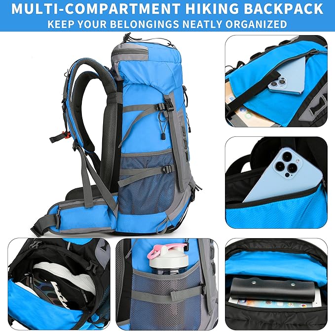 75L Hiking Backpack with Rain Cover Waterproof Camping Backpack Shoes Warehouse - Image 5