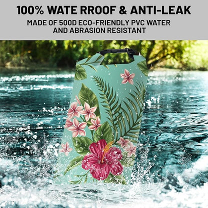 Waterproof Dry Bag, Roll Top Tropical Summer Watercolor Hibiscus Small - Image 2