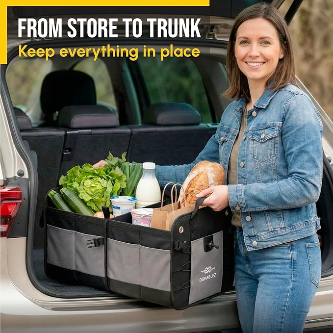 Compact Car Trunk Organizer 2-Section – Grocery, Cleaning Supplies Storage – - Image 5