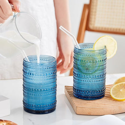 HomeVogue 15 oz Blue Hobnail Drinking Glasses - Image 4