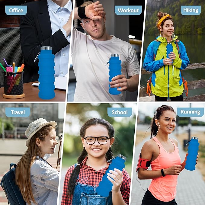 Collapsible Water Bottles 12oz, Odorless BPA-Free Silicone, Leak-Proof Foldable - Image 6
