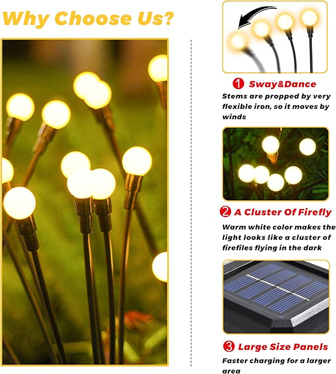 Solar Lights Outdoor-2Pack 16LEDs Solar Garden Firefly Lights Outside, Solar - Image 6
