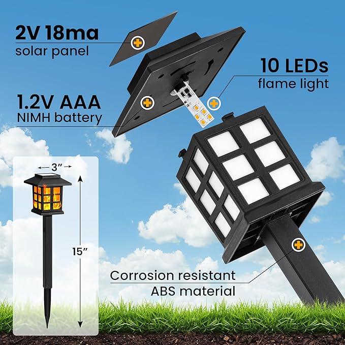 GIGALUMI Solar Lights for Outside, 12 Pack Flickering Flame LED Solar Outdoor - Image 7