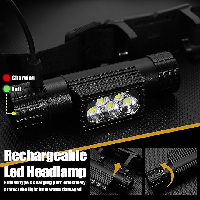 Headlamp Rechargeable, 2000 Lumen Super Bright LED Head Lamp - Image 4