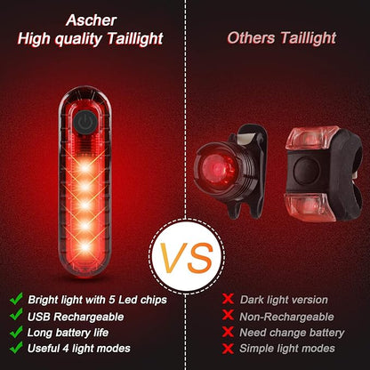 Ascher Ultra Bright USB Rechargeable Bike Light Set, Powerful Bicycle Front - Image 3