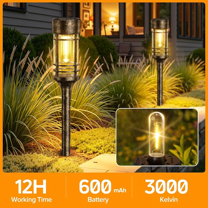 LETMY 12 Pack Brown Solar Pathway Lights Outdoor, Bright Solar Lights Outdoor - Image 6