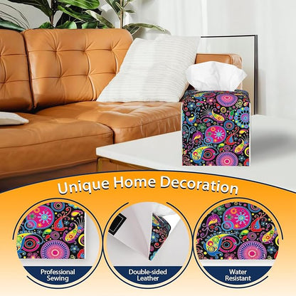 Tissue Box Cover Square, Boho Mandala Flowers and Paisley Tissue Box Holder - Image 4