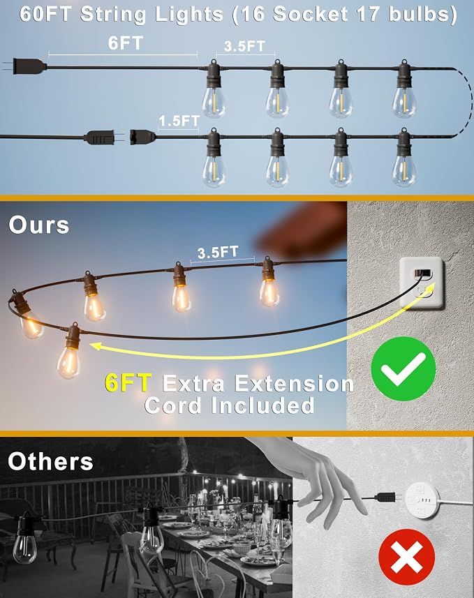 60FT LED Outdoor String Lights - Image 5