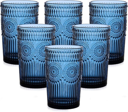 ZMOWIPDL Vintage Glassware Drinking Glasses Set of 6, 13 oz Blue Textured by ZMOWIPDL