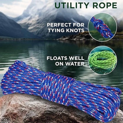 TECEUM Rope – 150 Feet x 1/4 Inch – Patriot Mix – Strong All-Purpose Utility - Image 3