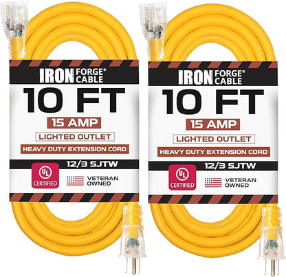 IRON FORGE CABLE 2 Pack of 10 Foot Outdoor Extension Cords by IronForgeCable