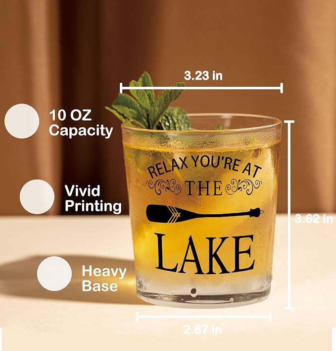 Nogrit Lake House Decor Whiskey Glasses 10 Oz, Relax You‘re at the Lake - Image 3