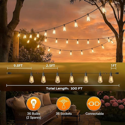 100FT Outdoor String Lights, Waterproof Patio Lights - Image 5