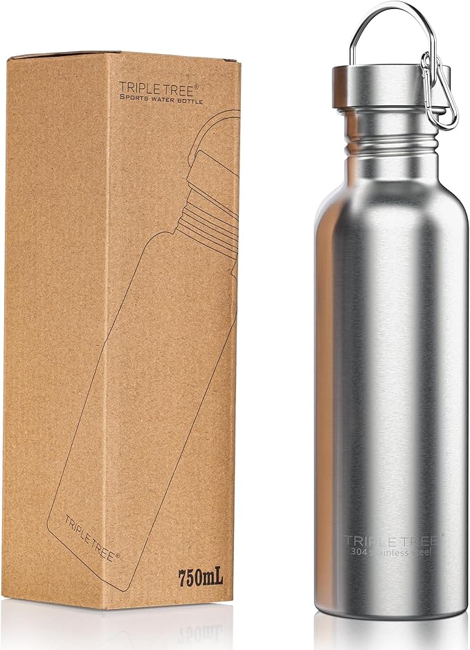 TRIPLE TREE 26 OZ Uninsulated Single Walled Stainless Steel Sports Water Bottle by TRIPLETREE