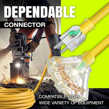 10ft Outdoor/Indoor Extension Cord 3-Outlet 12/3 Gauge Extra Heavy Duty 3 Prong - Image 4