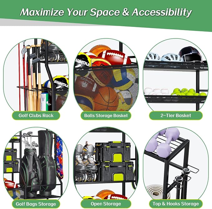 Large Sports Organizer for Garage, Ball Storage Rack Garage Sports Equipment - Image 7