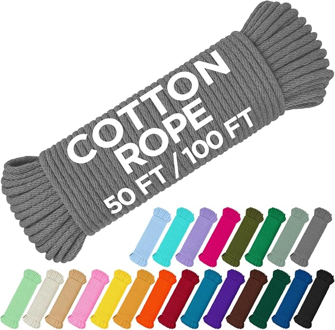 TECEUM Cotton Rope 3/16” – 50 FT – Strong All-Purpose Braided Rope – Natural by TECEUM