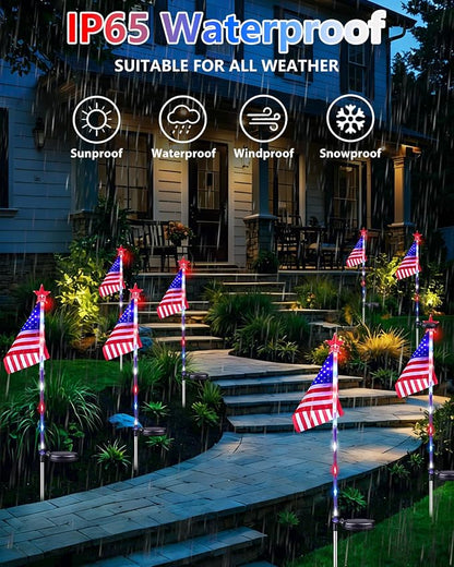 8 Pack American Flag Solar Lights Outdoor, 4th of July Decorations Red White - Image 7