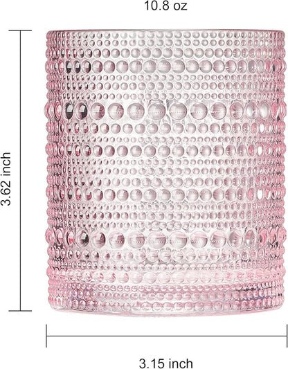 Khen Hobnail Beaded Highball Drinking Tumbler Glasses | Set of 6 | Pastel Pink - Image 5