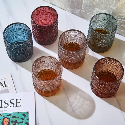 Khen Beaded Tumbler Drinking Glasses Set | Set of 6 | Vintage Hobnail 11 OZ - Image 2