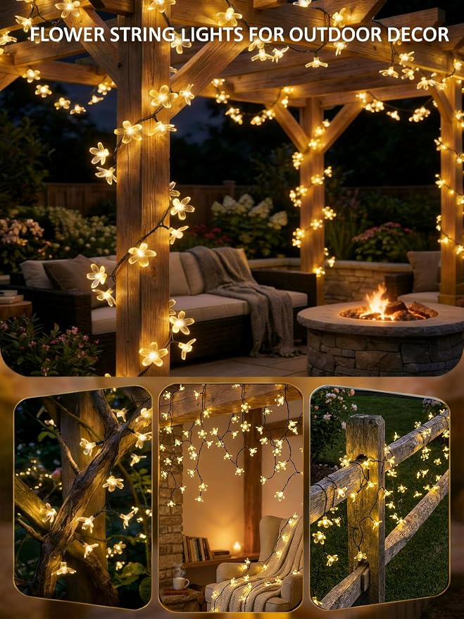 ITICdecor 2 Pack 50 LED Solar String Lights Outdoor Waterproof Flower Solar - Image 5