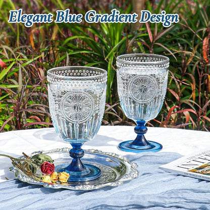 XUWAIDSGN 12Pcs Plastic Vintage Wine Glasses 13.5oz Reusable Embossed Goblet - Image 3