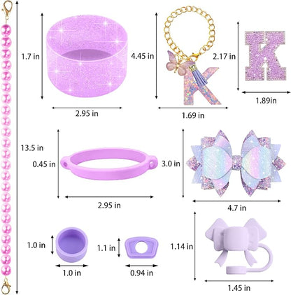 9PCS Purple for Stanley Cup Accessories Set Bling Initials Bow Charms for - Image 3