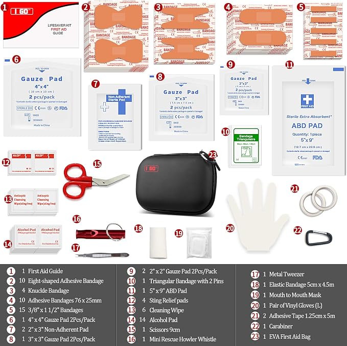 I GO 85 Pieces Hard Shell Mini Compact First Aid Kit, Small Personal Emergency - Image 4