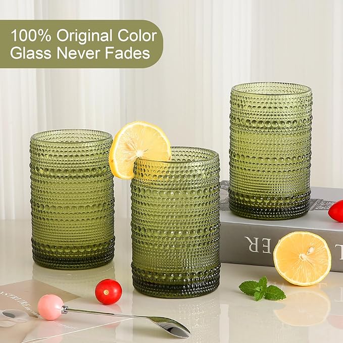 ZMOWIPDL Vintage Glassware Drinking Glasses Set of 6, 15 oz Hobnail Glass Cups - Image 3