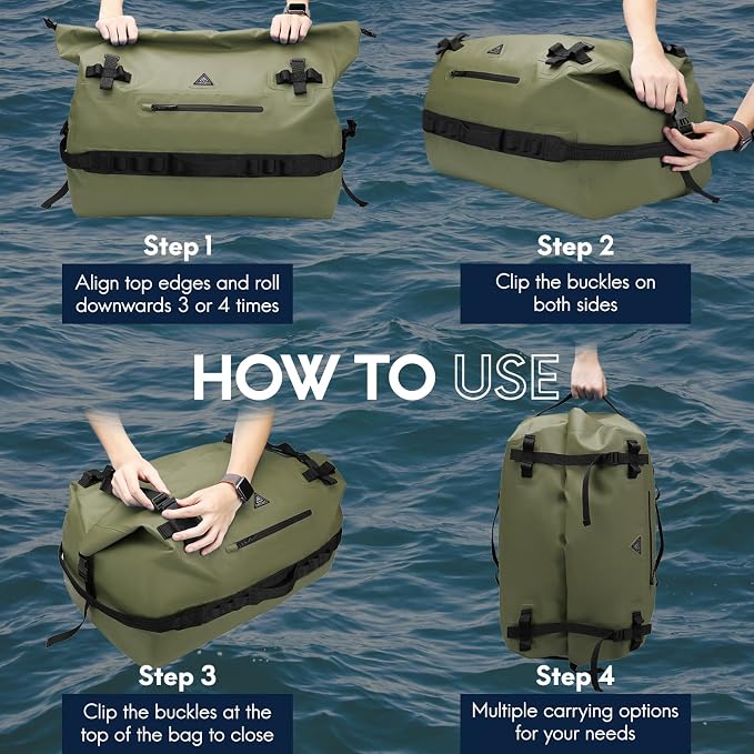 Haimont Large Waterproof Duffel Backpack Roll-Top Heavy Duty Dry Duffle Bag - Image 5