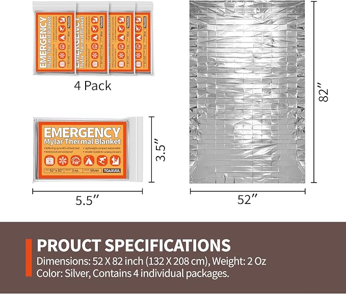 Emergency Blanket 4 Pack, Reflective Thermal Blanket, Space Mylar Blankets - Image 7