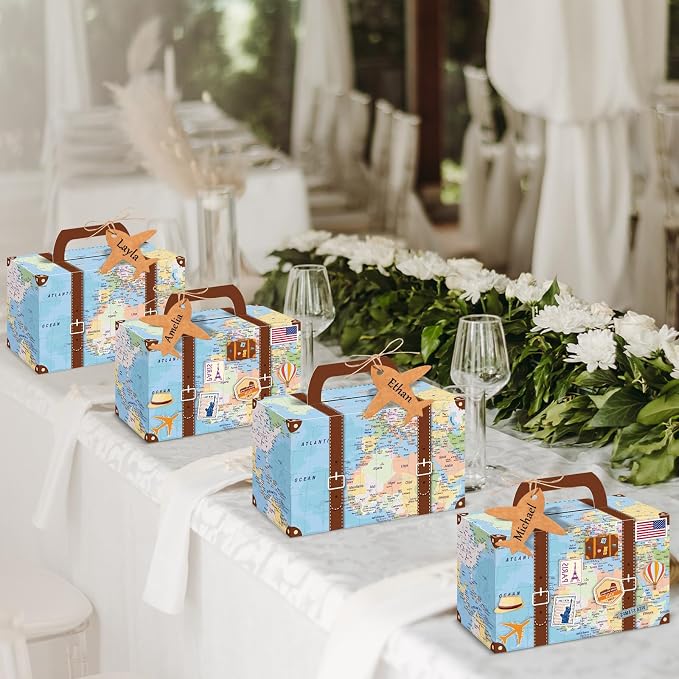 12Pcs Large Suitcase Party Favor Boxes Travel The Map Paper Treat Box - Image 7