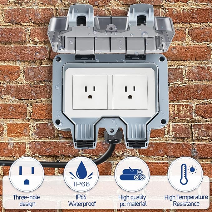 Outdoor Power Outlet Box with 26.3Ft Extension Cord, NEMA 5-15R, STW 14 AWG - Image 4