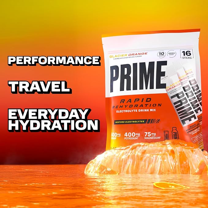 PRIME Rapid Rehydration Electrolyte Powder Sticks, Glacier Orange, Sugar Free - Image 5