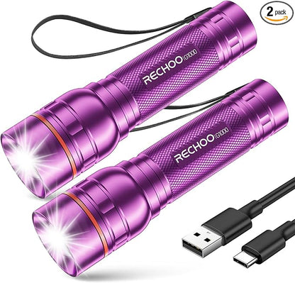 Rechargeable Flashlight 2 Pack, Bright Military Grade Torch Light High Lumens by RECHOO