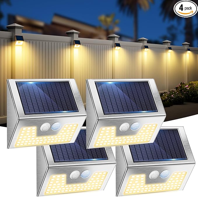 vighep 4 Pack Solar Lights Outdoor Motion Sensor, Waterproof Fence Lights 3 by Vighep