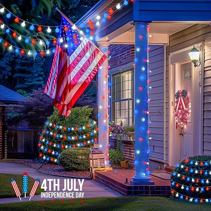 JMEXSUSS Connectable Red White and Blue Lights Indoor Outdoor, 100 LED 33ft 4th - Image 5
