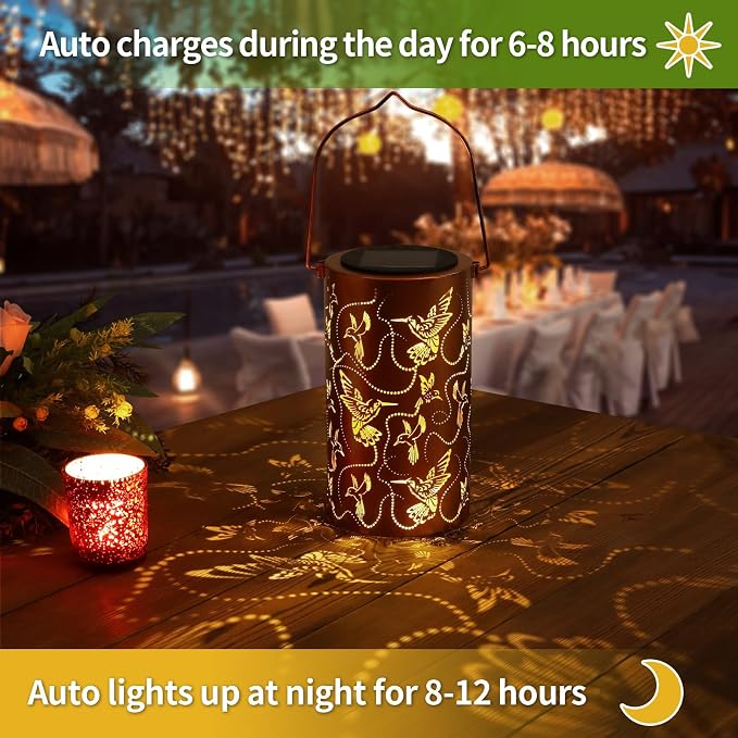 Solar Lanterns Outdoor Hanging Hummingbird Decor Lantern, Waterproof Hollow Out - Image 3