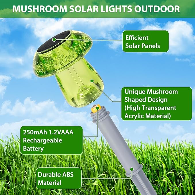 Benany Solar Lights Outdoor, 16 Pack Mushroom Lights Outside Waterproof - Image 4