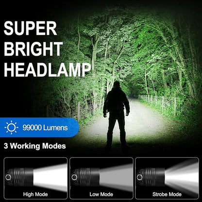 Rechargeable Headlamp 2Pack, 99000 Lumens Super Bright LED Head Lamp - Image 2