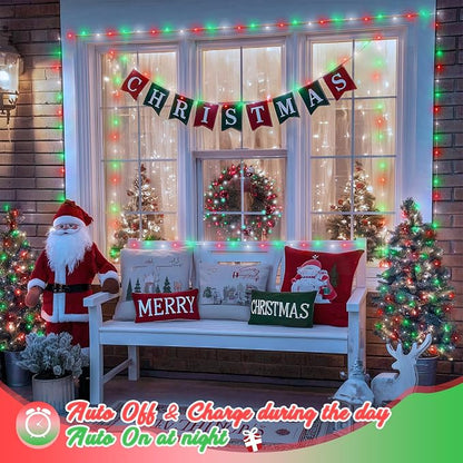 JMEXSUSS 2 Pack Red White and Green Solar Christmas Lights, Each 33FT 100 LED - Image 3