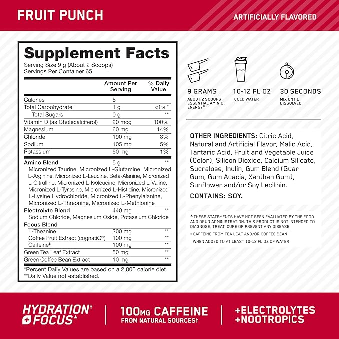 Optimum Nutrition Amino Energy Powder Plus Focus, - Image 3
