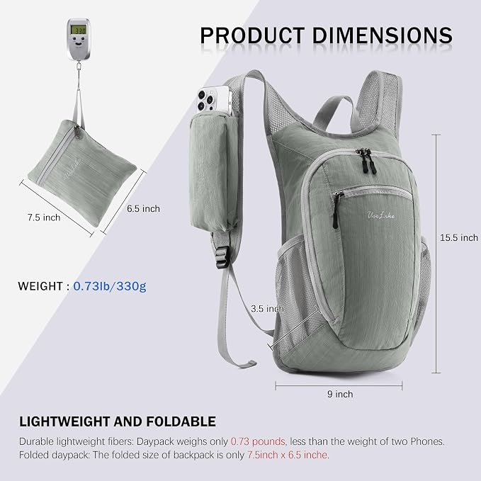 Uselike 10L Small Hiking Backpack Travel Daypack Lightweight Packable Back Pack - Image 6