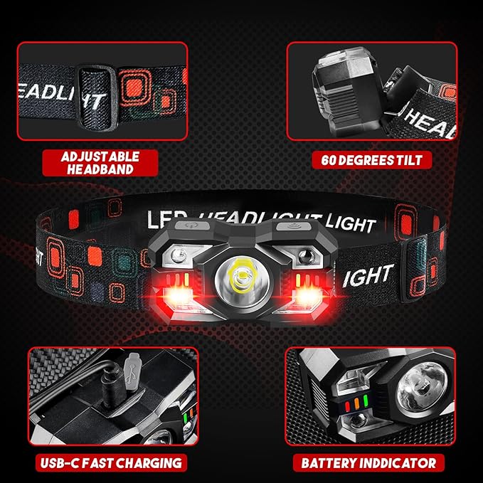Headlamp Rechargeable 6Pack, 3000 Lumen Ultra-Light Bright Headlamp Flashlight - Image 3