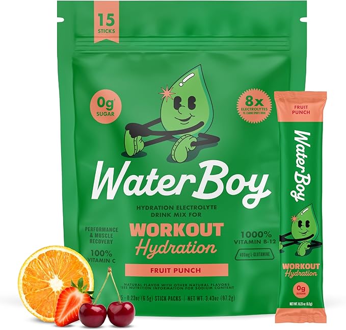 Waterboy Workout Hydration | 2, 960mg Sugar Free Electrolyte Powder Packets | by WaterBoy