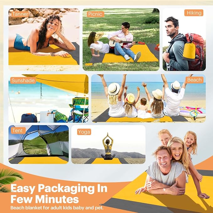 EASYFUN Beach Blanket Sandproof Oversized, Portable Picnic Mat - Image 6