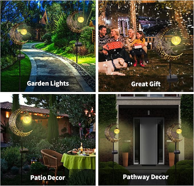 Solar Garden Lights Outdoor Decor, Moon Fairy Crackle Glass Lights, Waterproof - Image 6