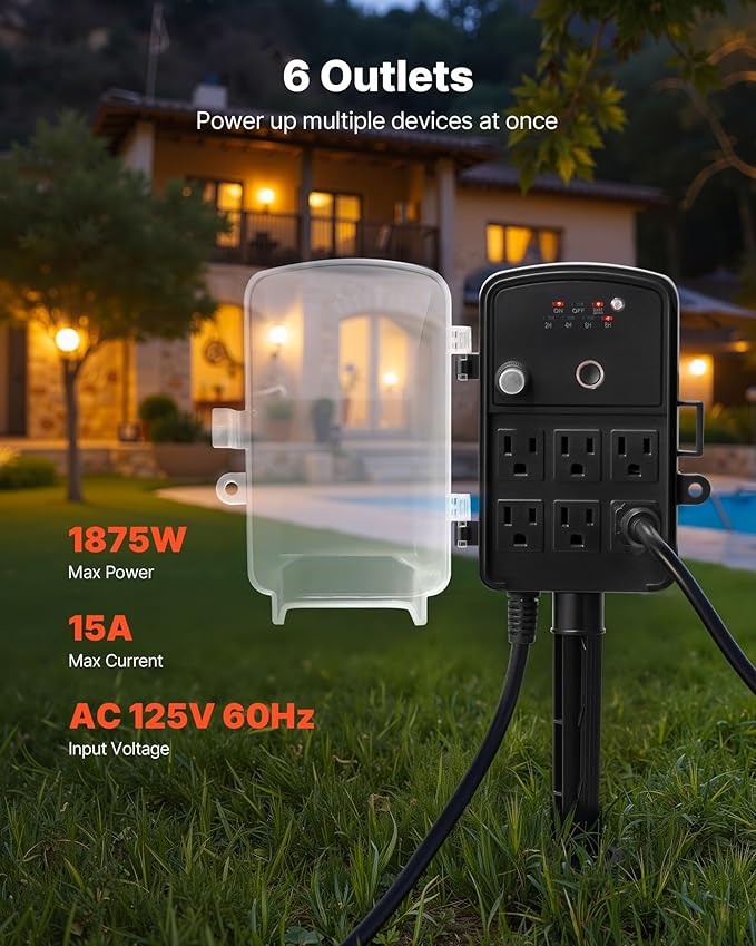 VEVOR Outdoor Power Stake Timer, 25FT Extension Cord, Remote Control Outdoor - Image 2