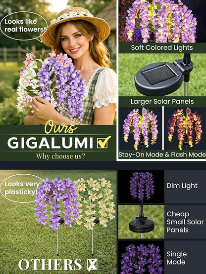 GIGALUMI Solar Lights Outdoor for Garden Decor, 3 Pack Solar Flower Lights - Image 2