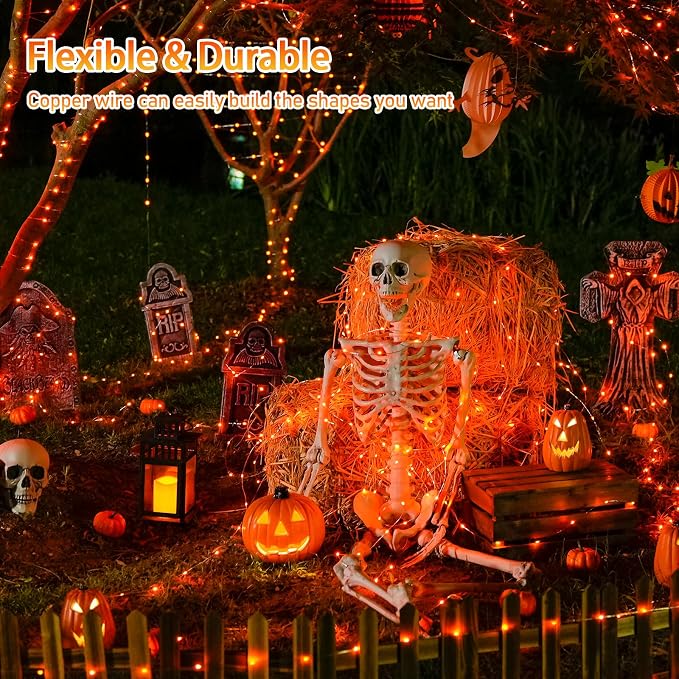 JMEXSUSS 2 Pack Solar Halloween Lights, 33ft 100 LED Orange Halloween Lights - Image 5